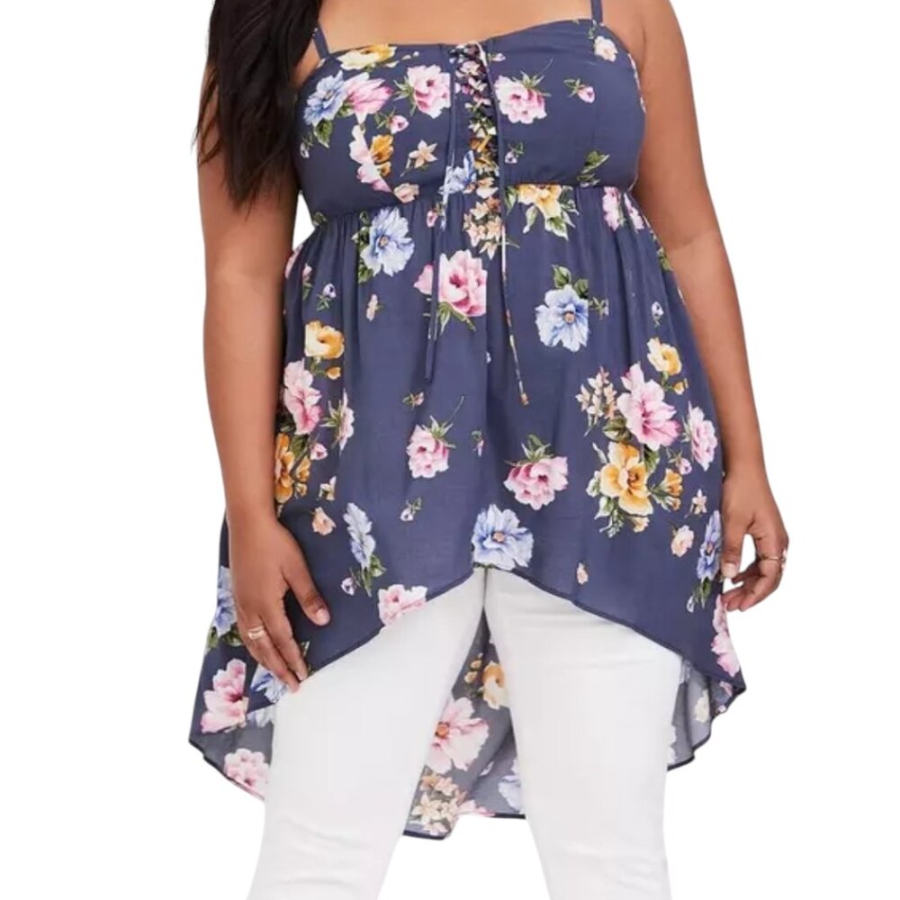 🔥Sale - Torrid Babydoll Hi- Low Floral Blue Cami Size 2 2X 18/20